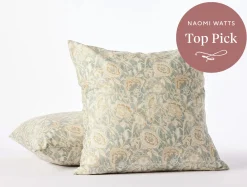 Outlet Coyuchi Balboa Organic Print Decorative Pillow Cover Lagoon w/Hay