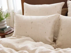 Best Coyuchi Cambria Embroidered Organic Linen Sham Natural Chambray w/Multi
