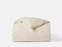 New Coyuchi Cambria Embroidered Organic Linen Duvet Cover Natural Chambray w/Multi
