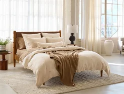 New Coyuchi Cambria Embroidered Organic Linen Duvet Cover Natural Chambray w/Multi