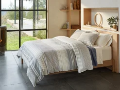 Fashion Coyuchi Coastal Organic Sham Undyed w/Steel Blue Stripe