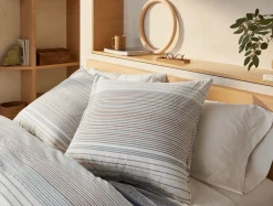 Fashion Coyuchi Coastal Organic Sham Undyed w/Steel Blue Stripe