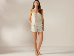 Clearance Coyuchi Women's Isla Organic Cotton Cami Short Set Fawn Garden